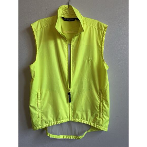 Men’s XL Cycling VEST Neon Yellow Full Zip Polyester Performance Jacket Biking - Picture 1 of 7